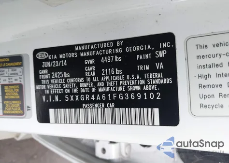 2015 Kia Optima Sx Turbo из США, поврежденный, VIN 5XXGR4A61FG369102